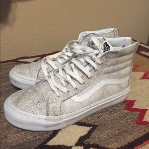 Vans sz 7 high top sneakers crackle paint white